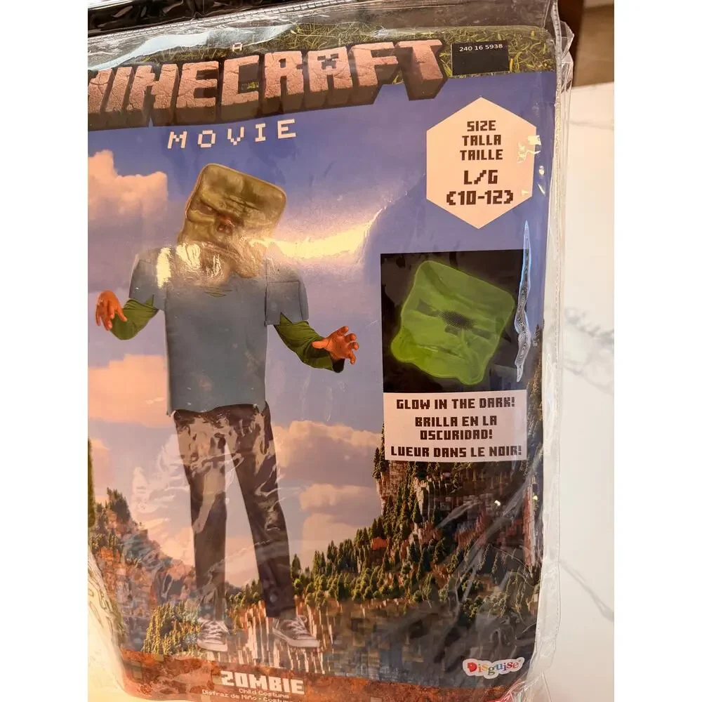 Minecraft Movie Zombie Child Costume Glow Mask Large 10-12 Halloween NEW